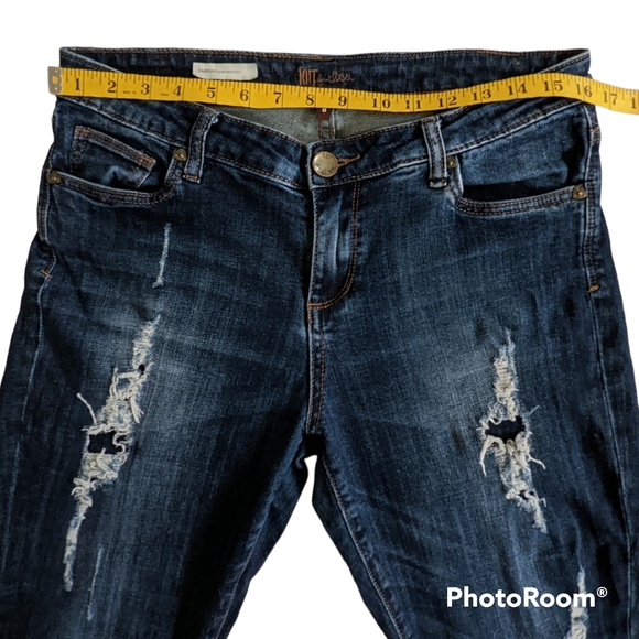 Kut From The Kloth Jeans Women's Sz 8 Blue Destroyed Farrah Baby Bootcut Pants - Picture 6 of 16